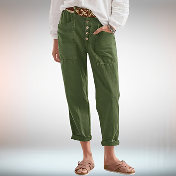 Rhonwen - Pantalon Élégant avec Boutons et Coupe Ample
