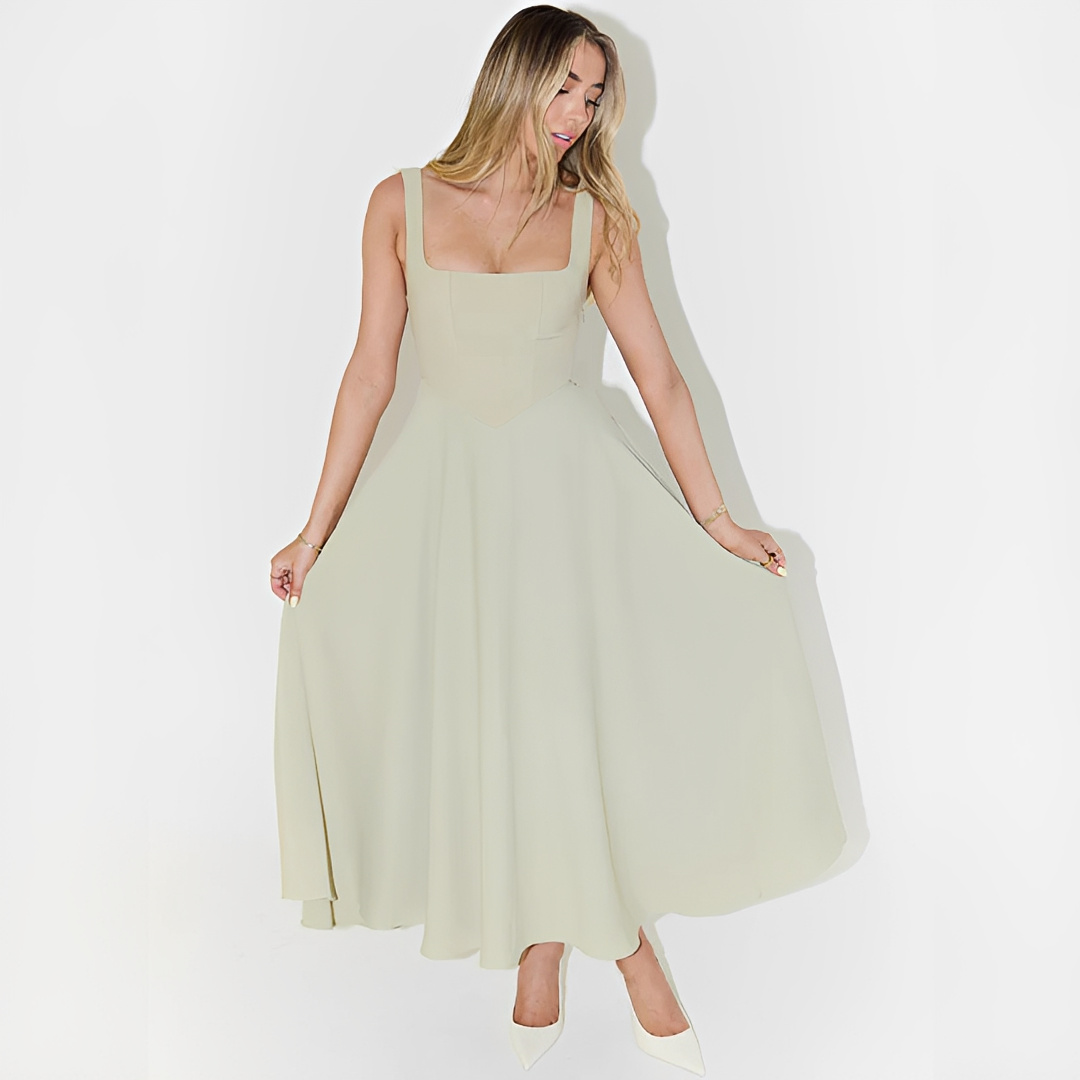 Fioren - Robe Midi Élégante à Col Carré