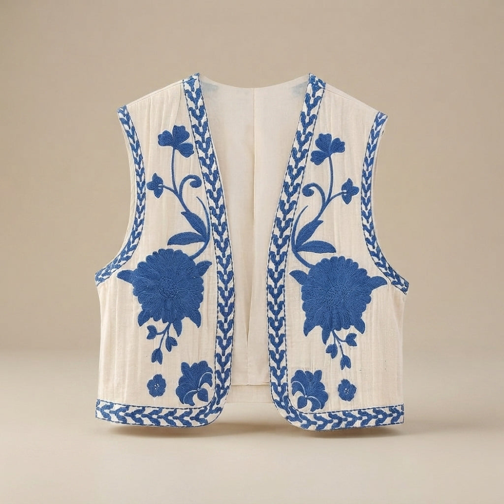 Mahya - Gilet Vintage Orné de Fleurs