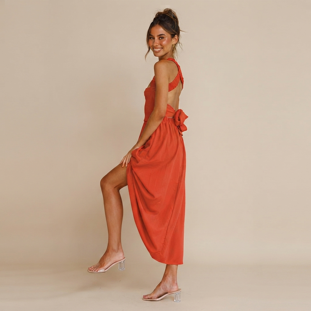 Lena - Robe Midi Élégante avec Col Carré