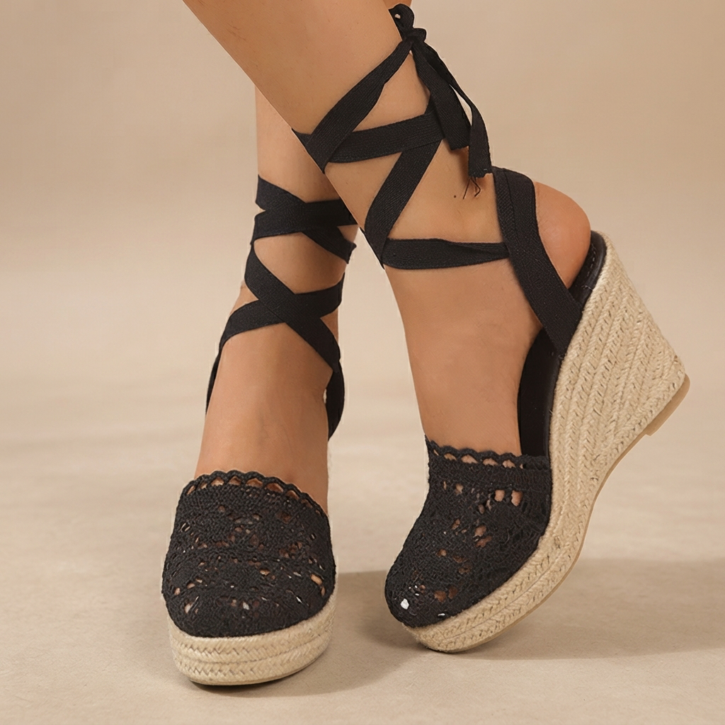 Jeanede - Chaussures à Talons Compensés Élégantes avec Lacets