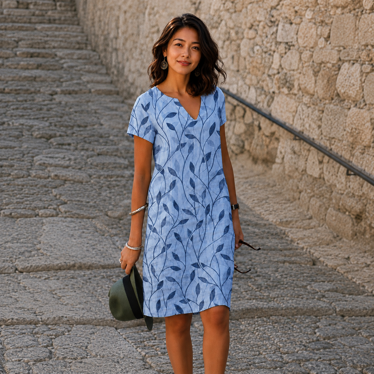 Josette - Robe Midi Décontractée à Col V