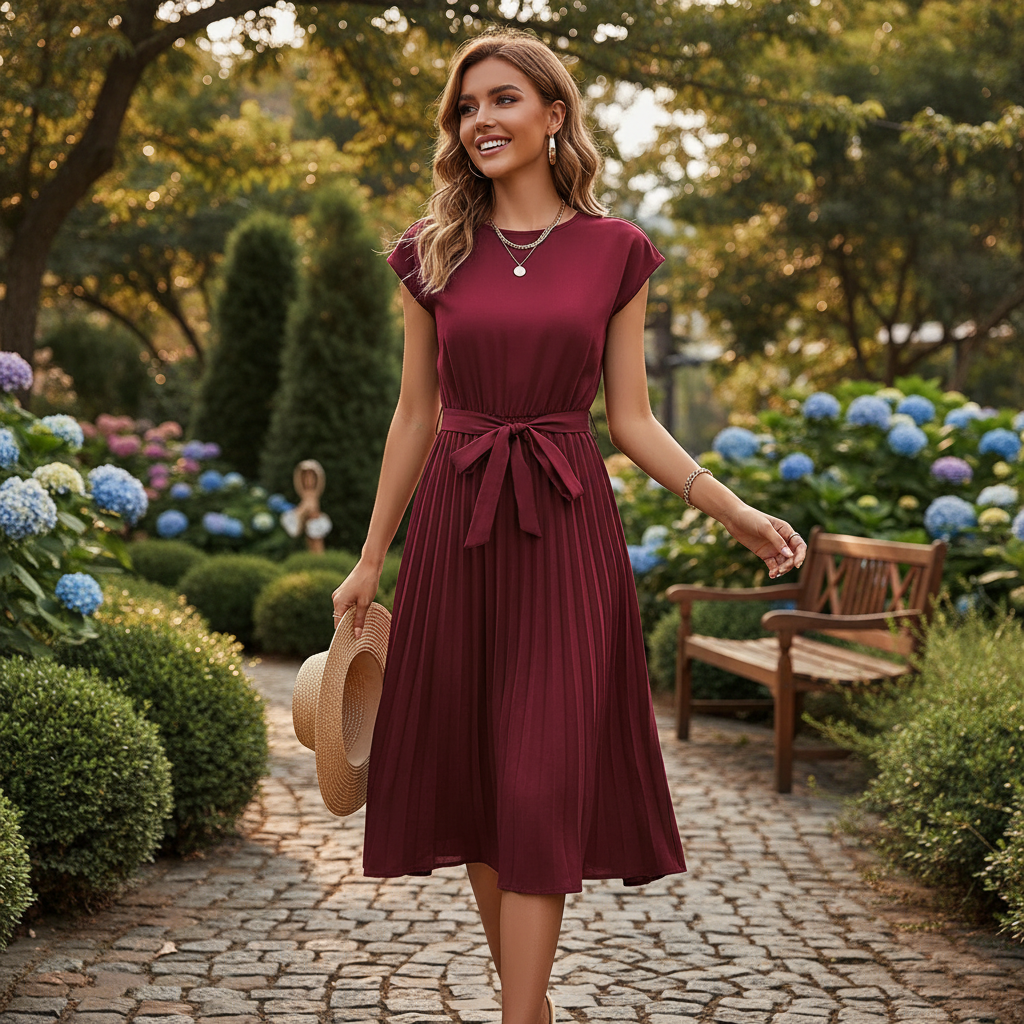 Jelica - Robe Midi Chic à Plis