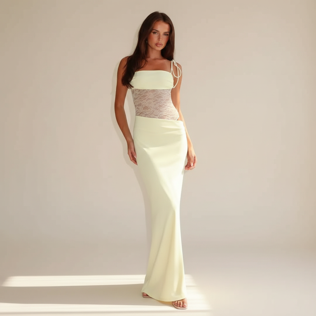 Darlaine - Robe Maxi Élégante à Bretelles en Dentelle