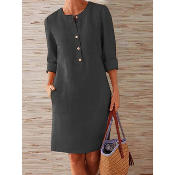 Octavia - robe unicolore en coton et lin
