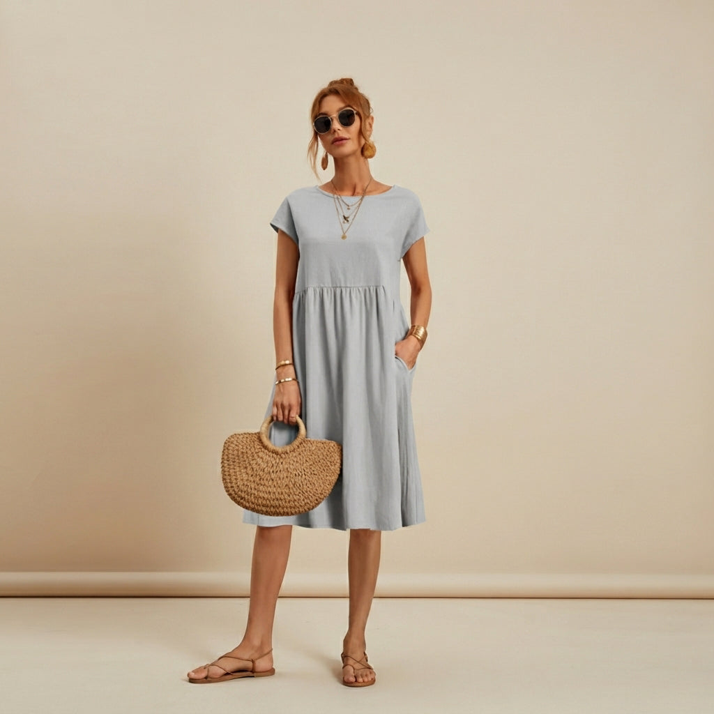 Shamzi - Robe Midi Chic à Col Rond