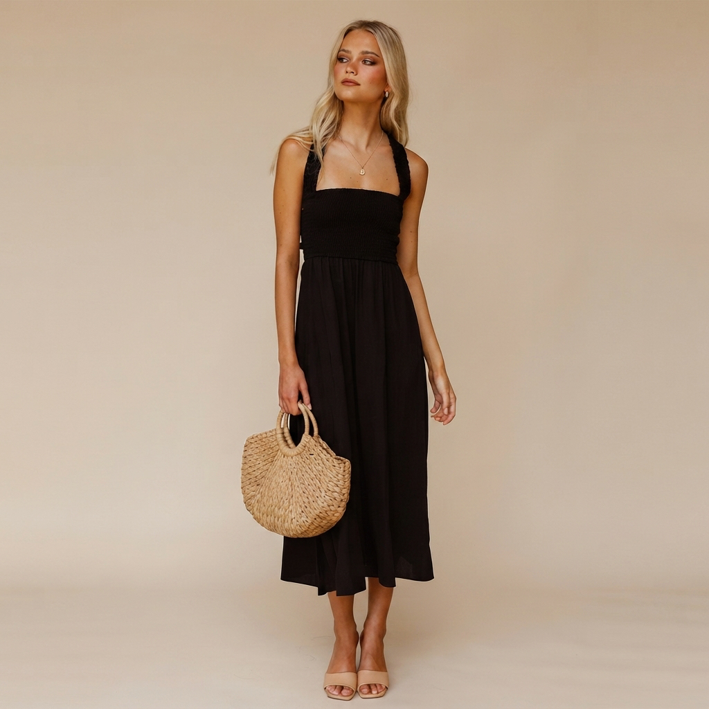 Lena - Robe Midi Élégante avec Col Carré