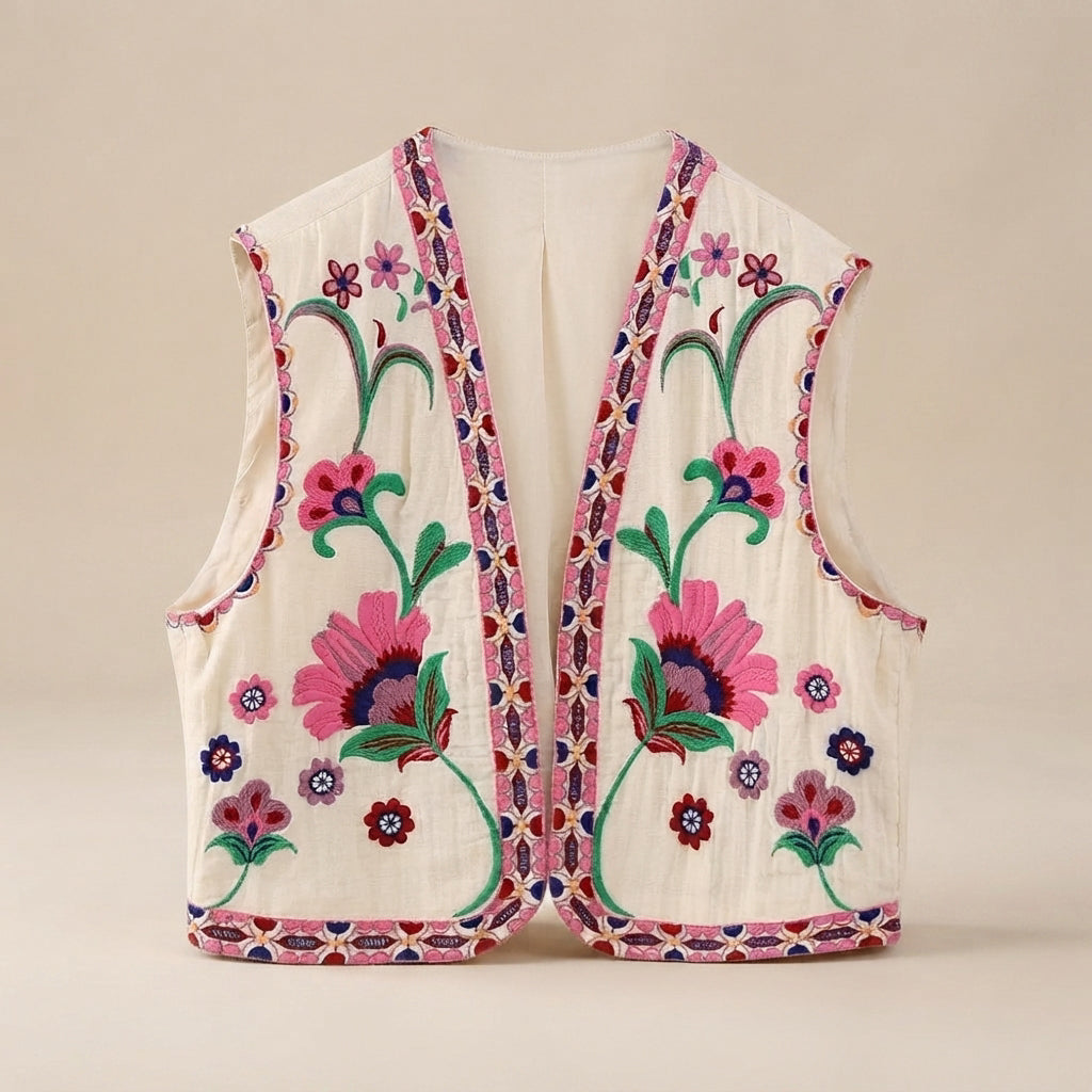 Mahya - Gilet Vintage Orné de Fleurs