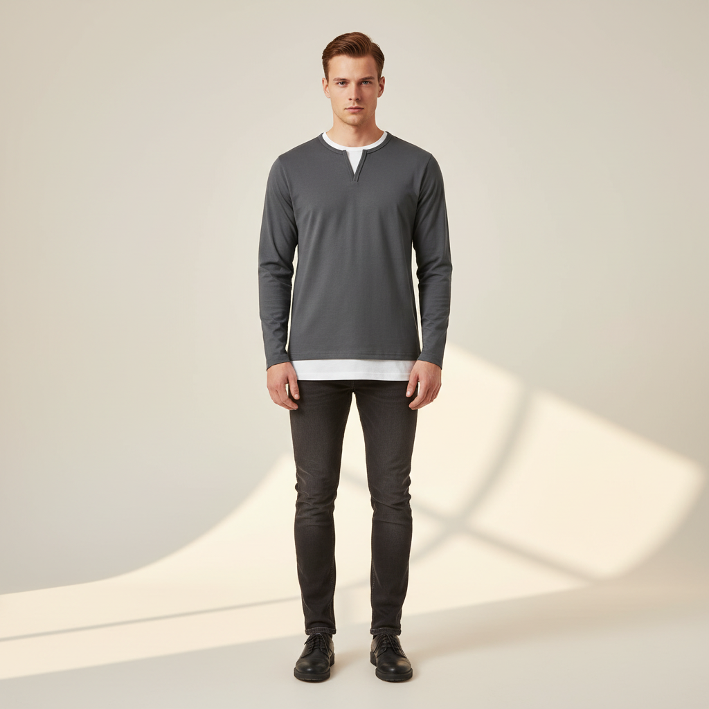 Daryl - Chemise Élégante à Col V et Manches Longues