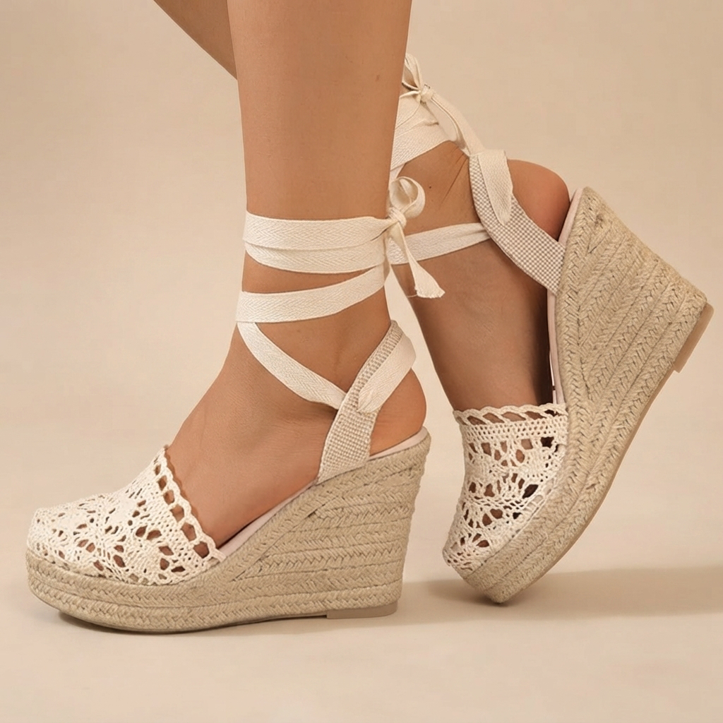 Jeanede - Chaussures à Talons Compensés Élégantes avec Lacets