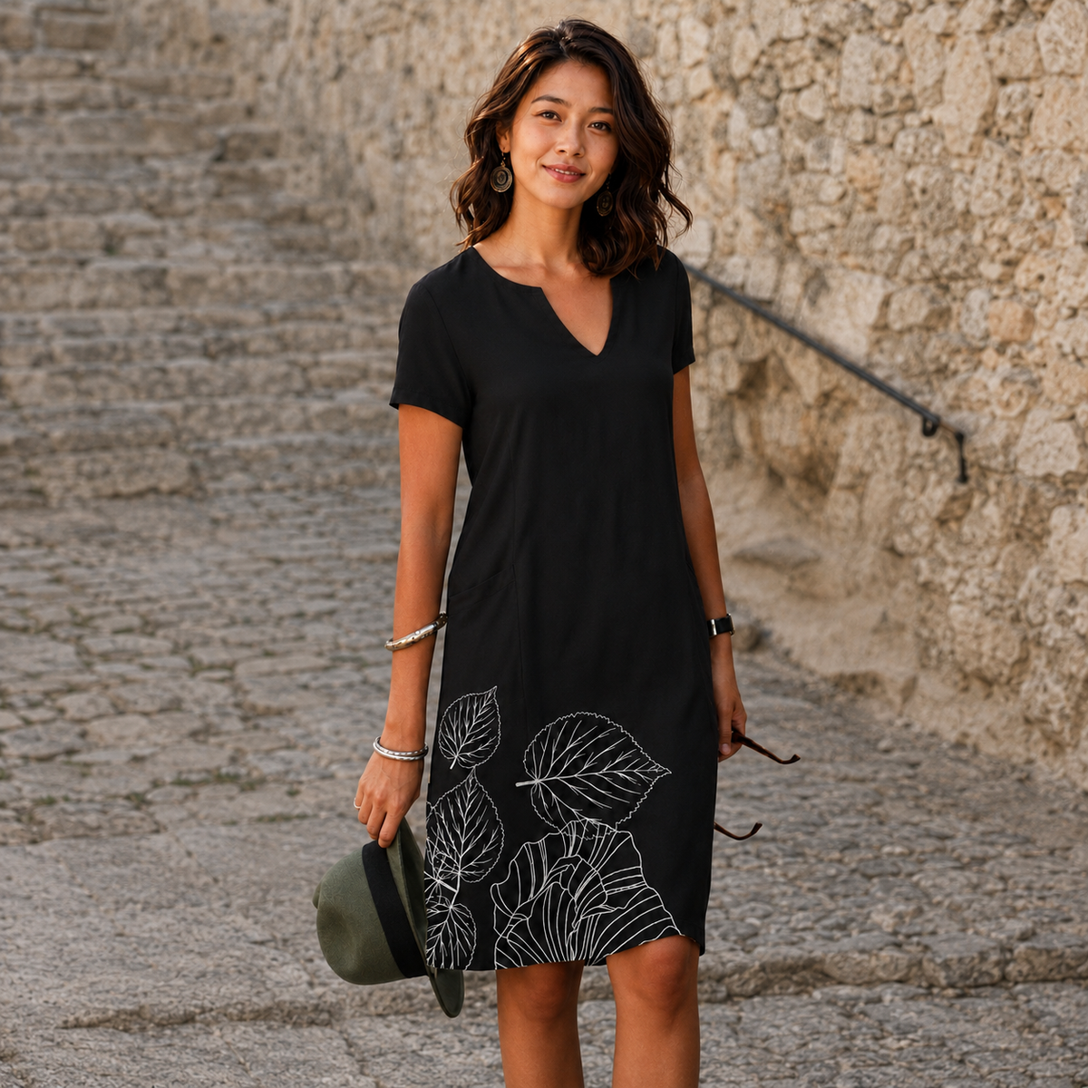 Josette - Robe Midi Décontractée à Col V