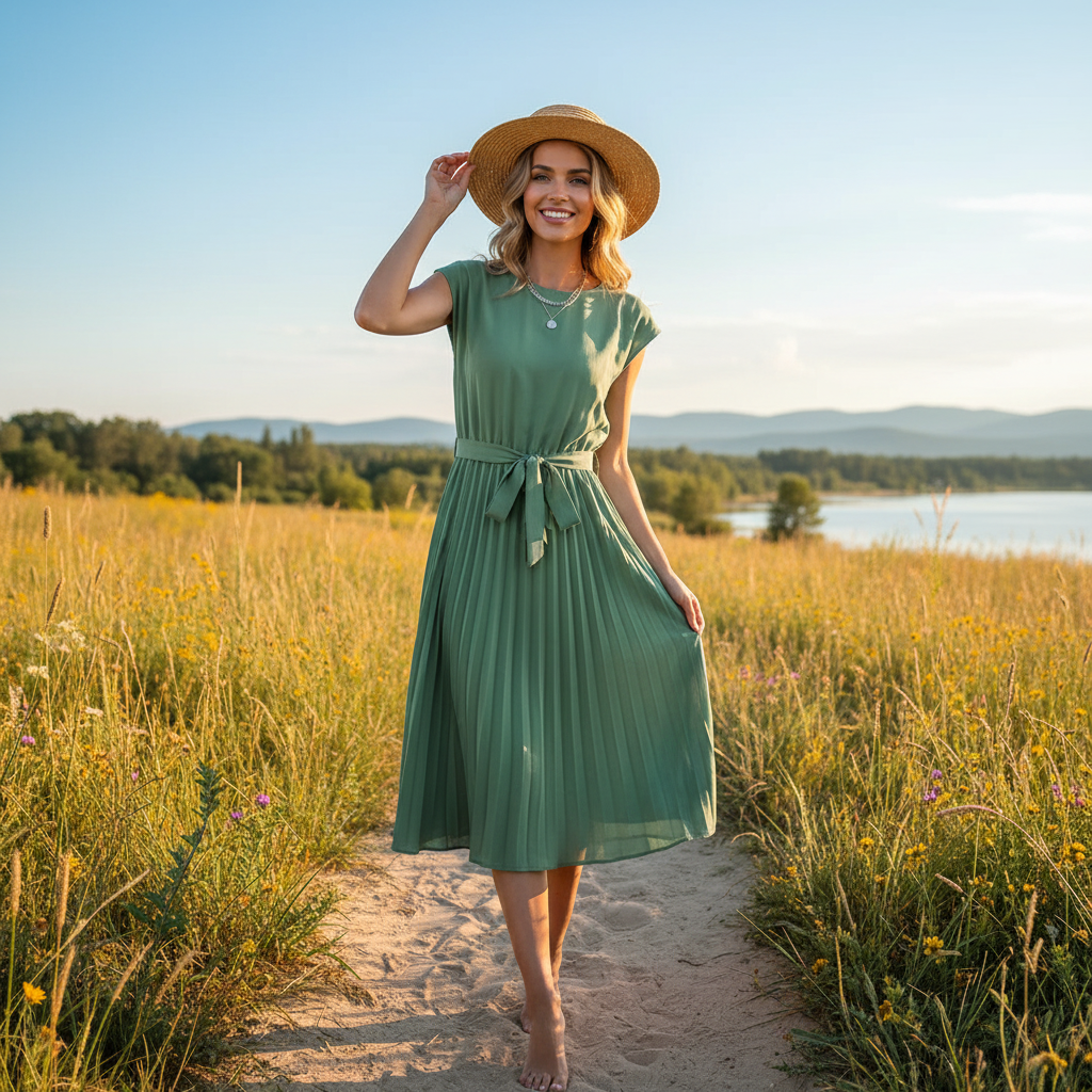 Jelica - Robe Midi Chic à Plis