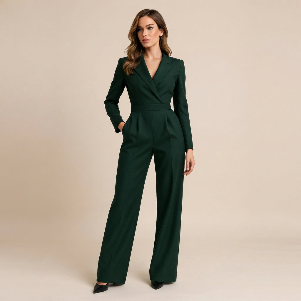 Elnaz - Combinaison Chic à Col V et Pantalon Évasé