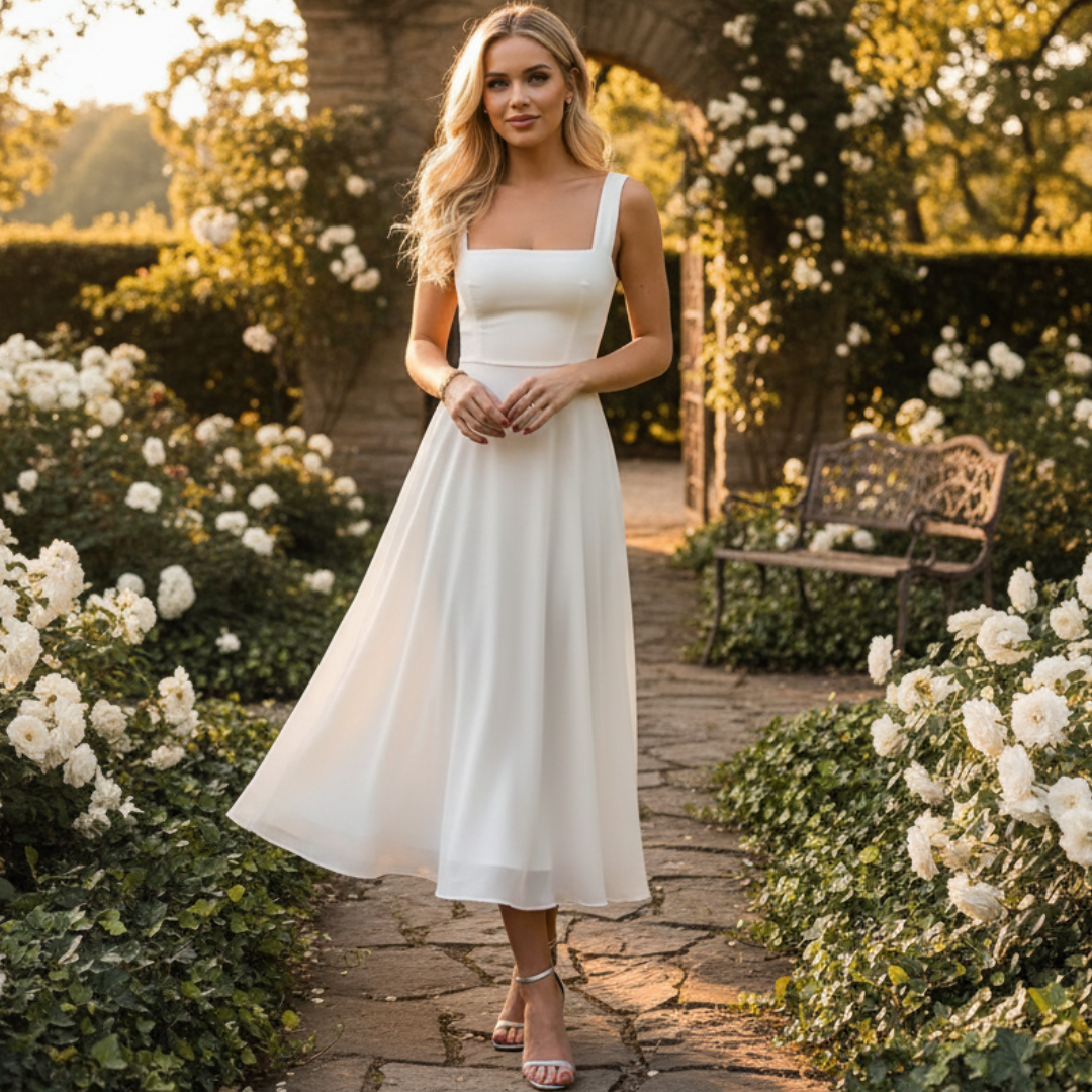 Daniela - Robe Midi Chic à Col Carré