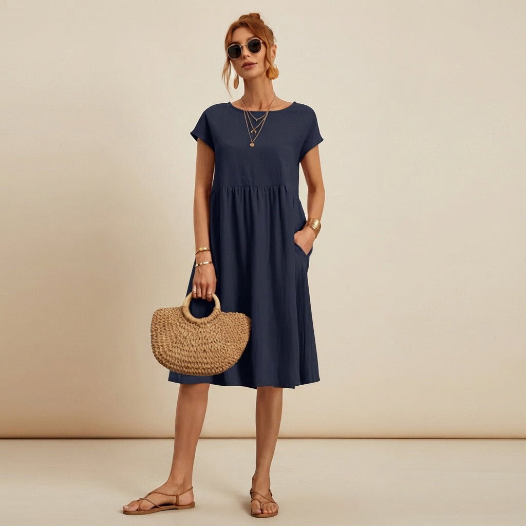 Shamzi - Robe Midi Chic à Col Rond