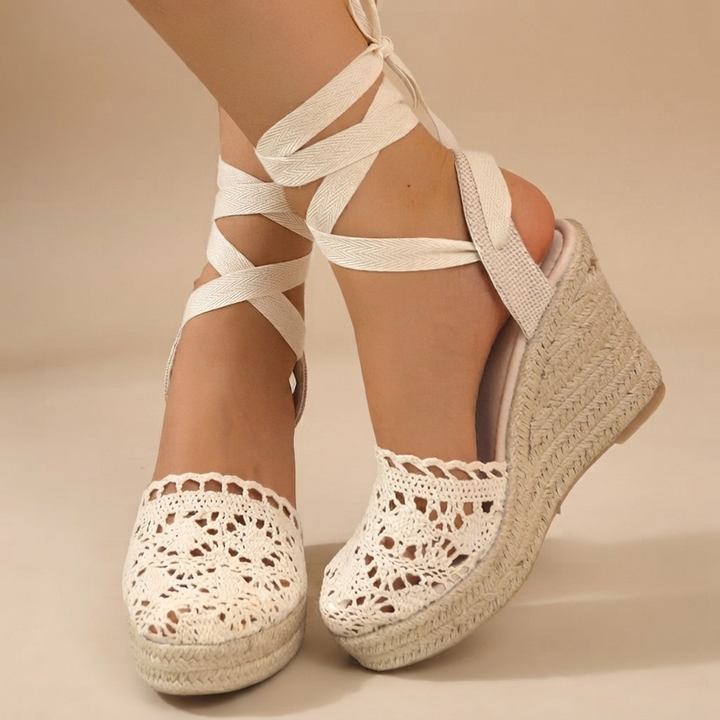 Jeanede - Chaussures à Talons Compensés Élégantes avec Lacets