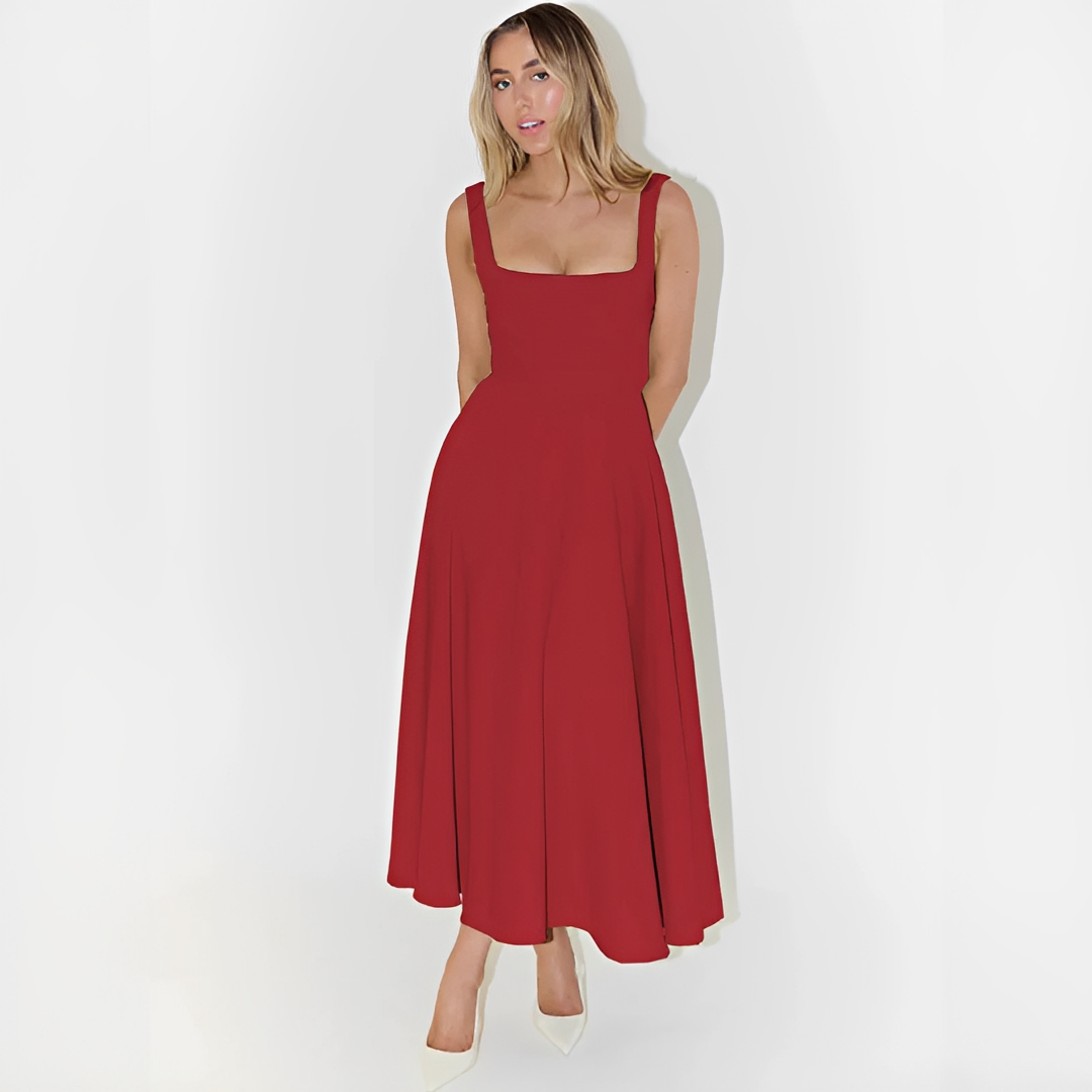 Fioren - Robe Midi Élégante à Col Carré