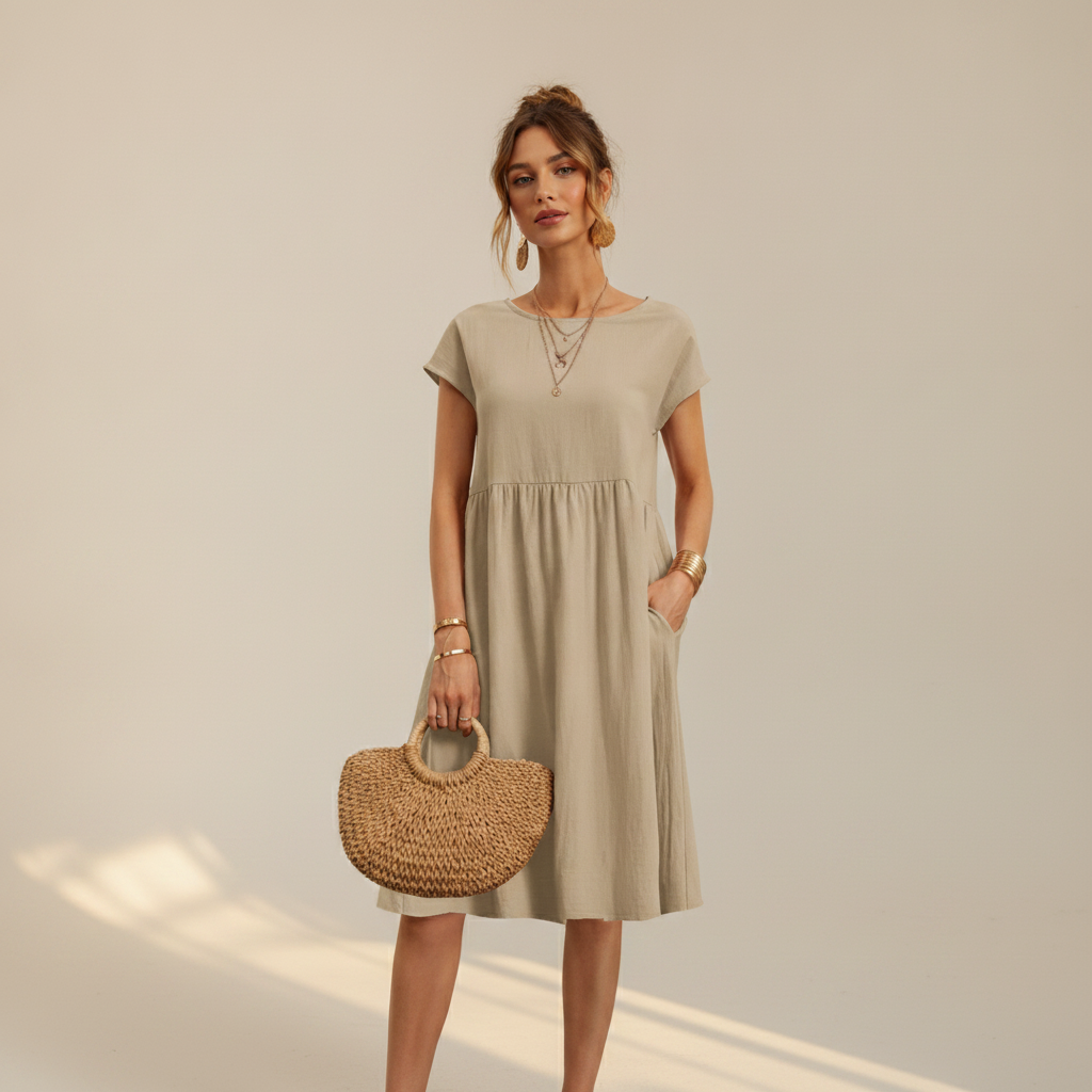 Nubia - Robe Midi à Col Rond Raffinée