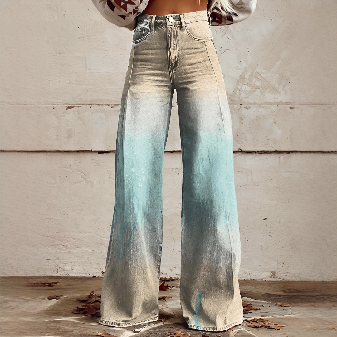 Shelley - Jeans Décontractés à Jambes Évasées Imprimés