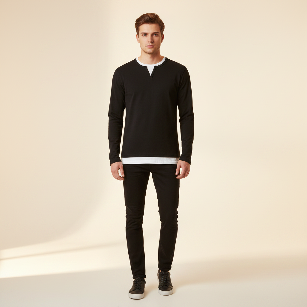 Daryl - Chemise Élégante à Col V et Manches Longues