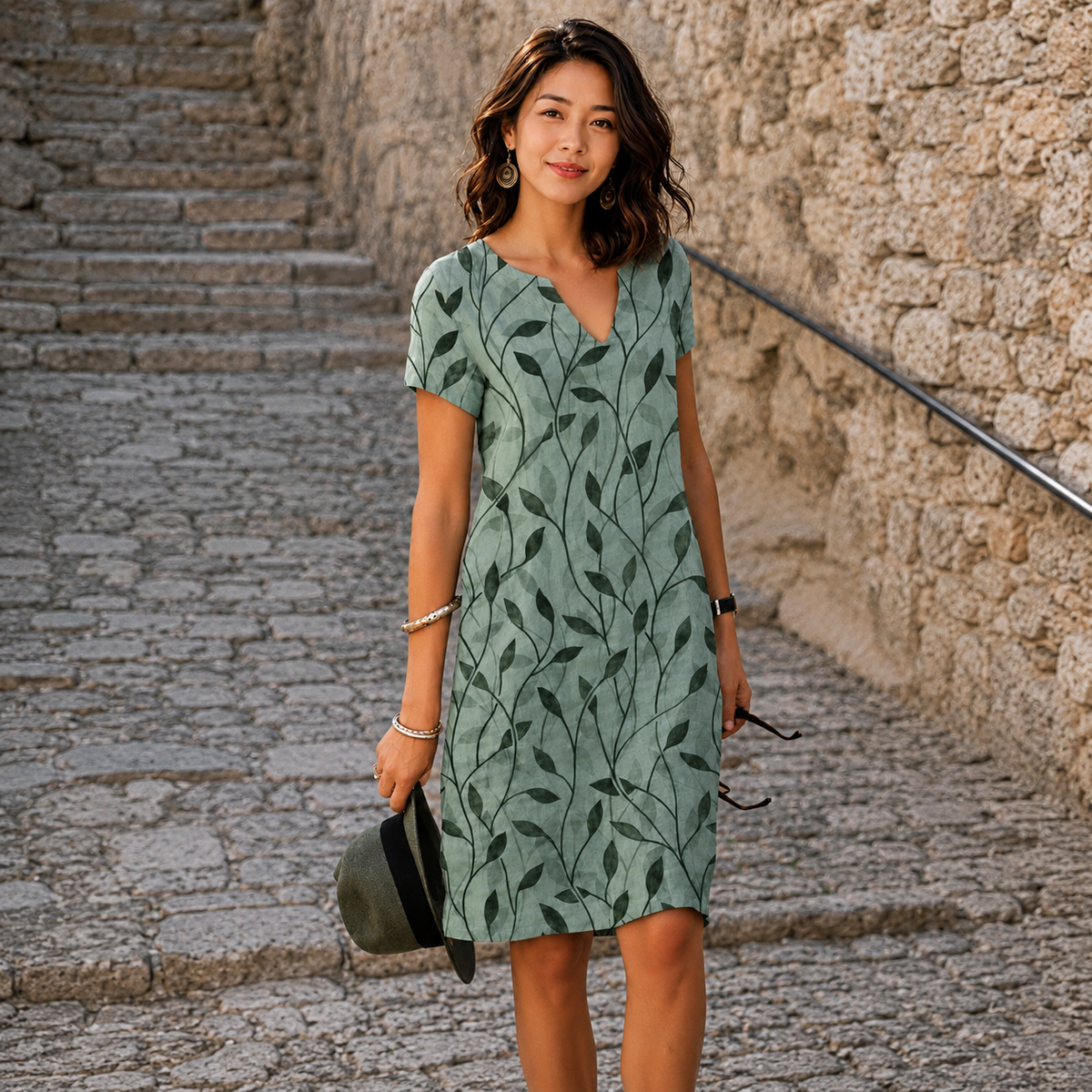 Josette - Robe Midi Décontractée à Col V