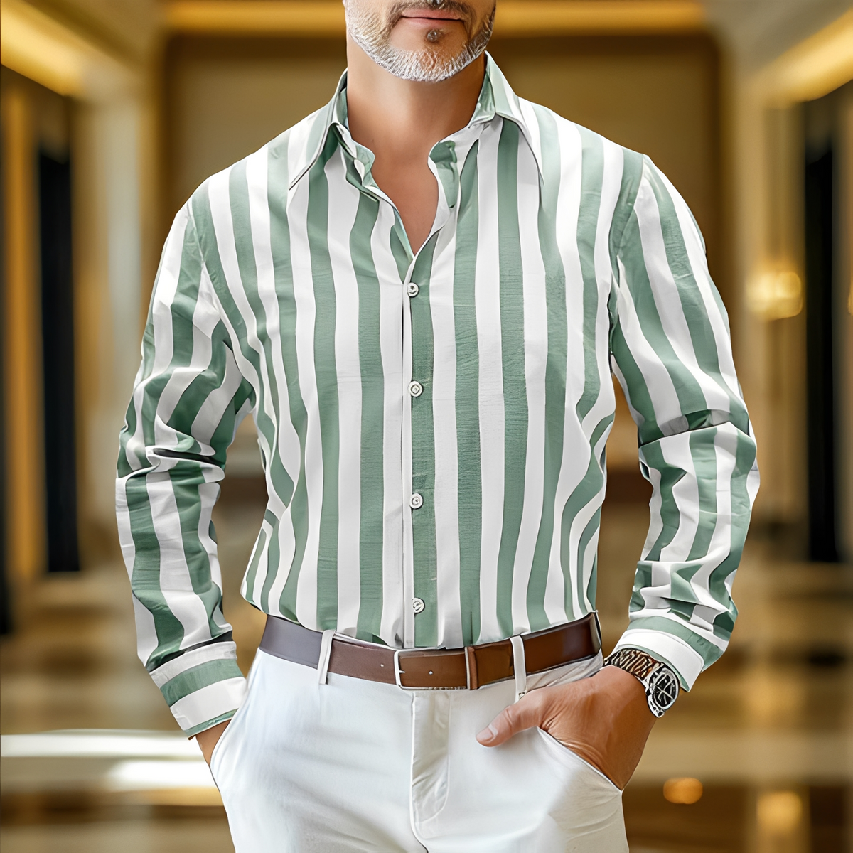 Jomar - Chemise à rayures décontractée pour homme