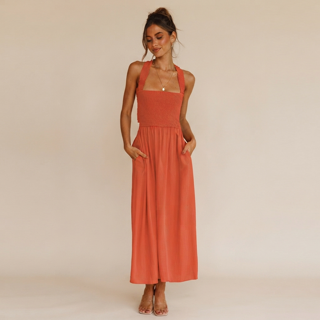 Lena - Robe Midi Élégante avec Col Carré