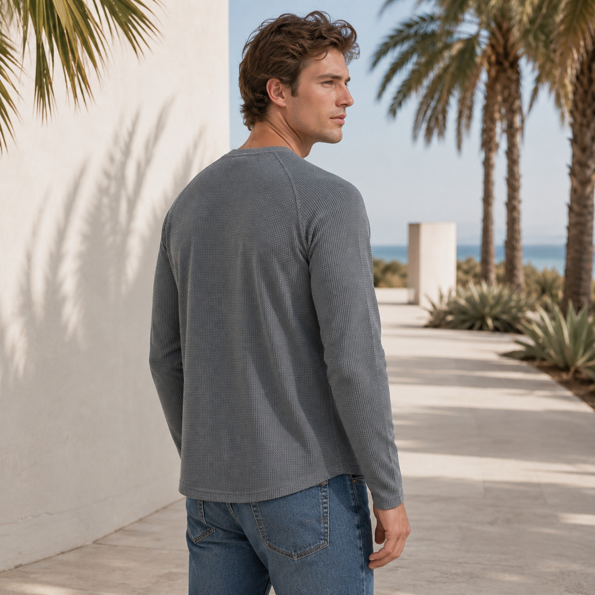 Teifion - Chemise Henley Traditionnelle à Motif Nid d'Abeille