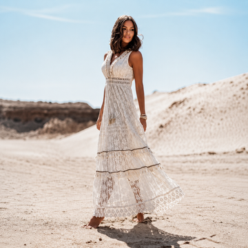 Flossie - Robe Maxi Chic avec Col V et Taille Ajustée
