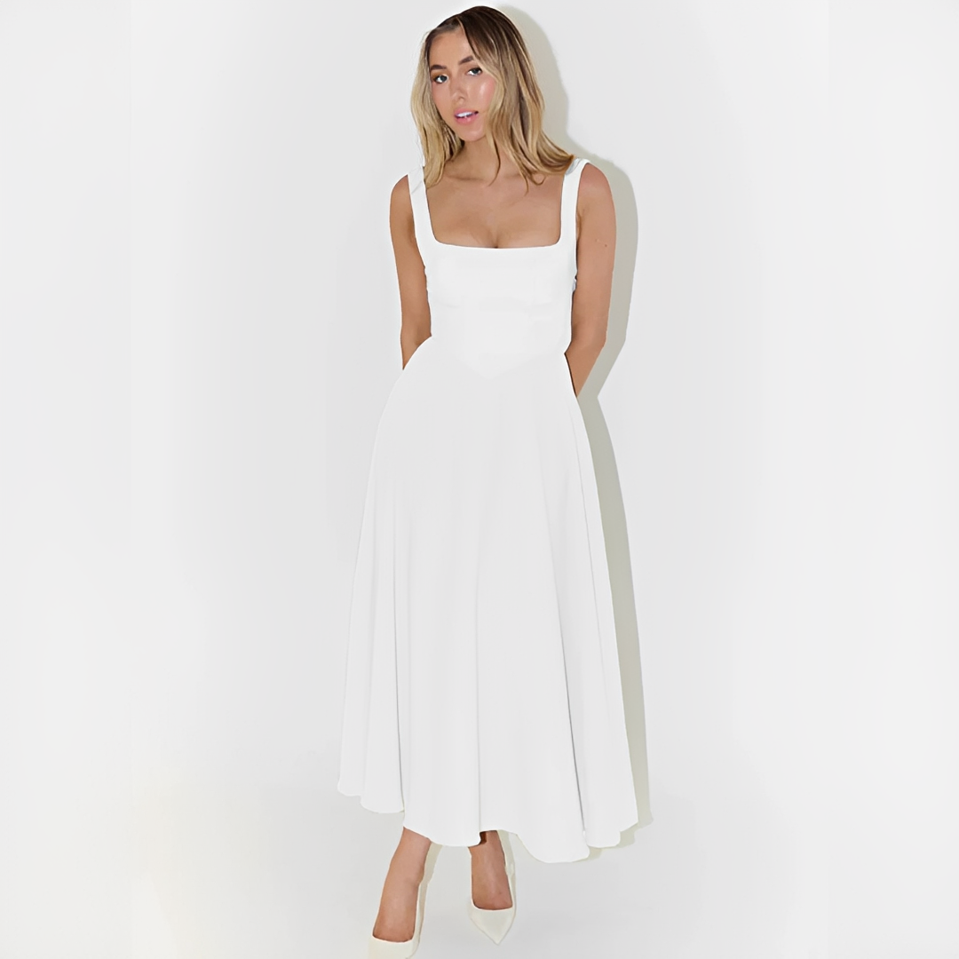 Fioren - Robe Midi Élégante à Col Carré