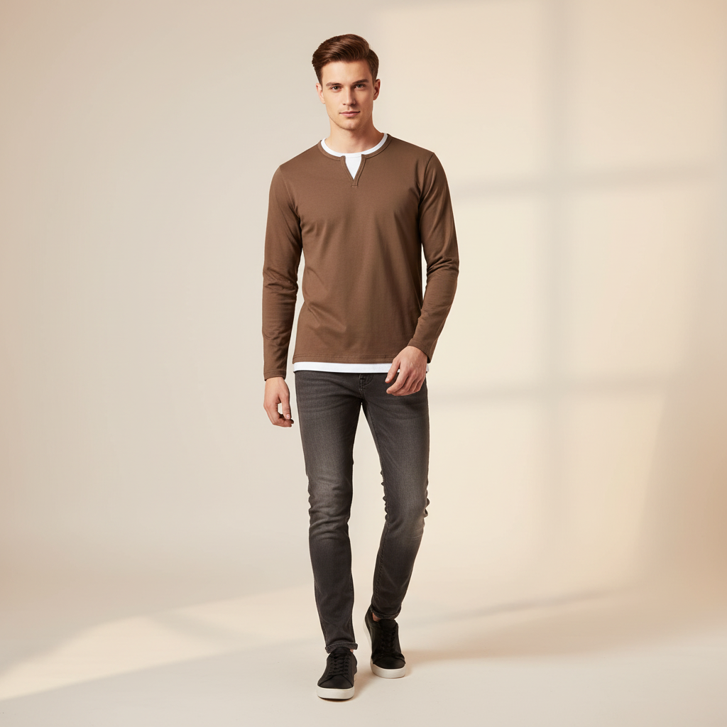 Daryl - Chemise Élégante à Col V et Manches Longues