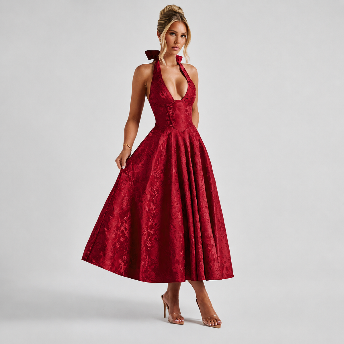 Dahlia - Élégante robe à col V et dos nu sans manches