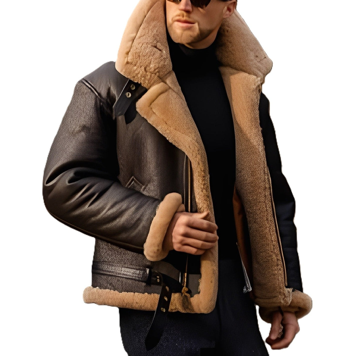 Jeffrey - Veste en cuir moderne avec doublure chaude en sherpa pour hommes