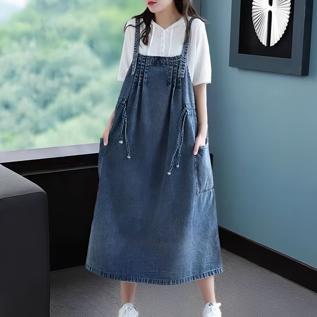 Antonia - Robe en jean chic grande taille avec poches pour femmes
