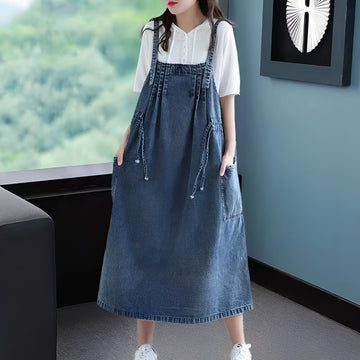 Antonia - Robe en jean chic grande taille avec poches pour femmes