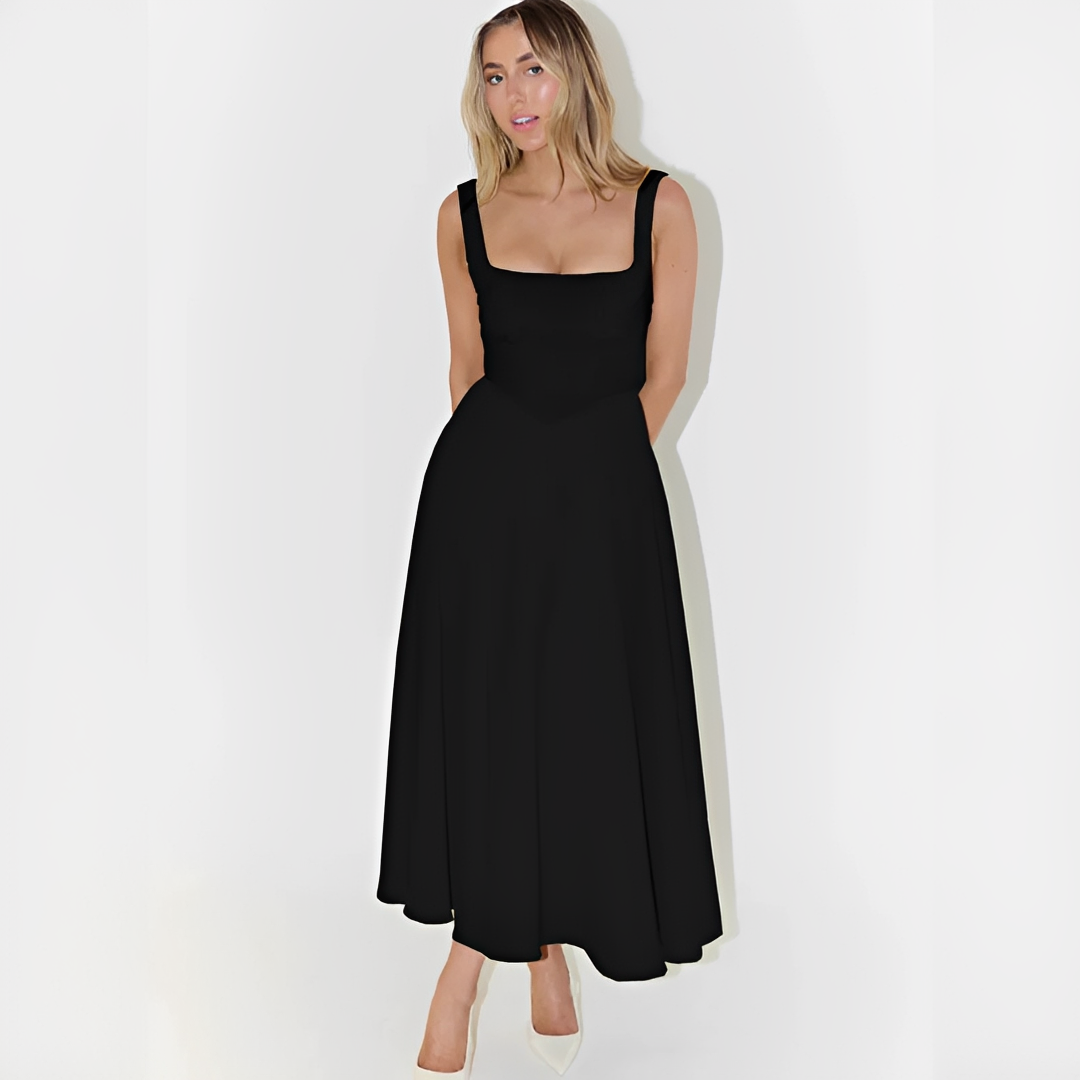 Fioren - Robe Midi Élégante à Col Carré