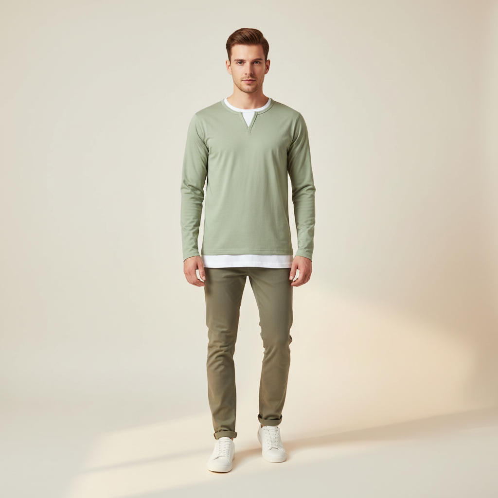 Daryl - Chemise Élégante à Col V et Manches Longues