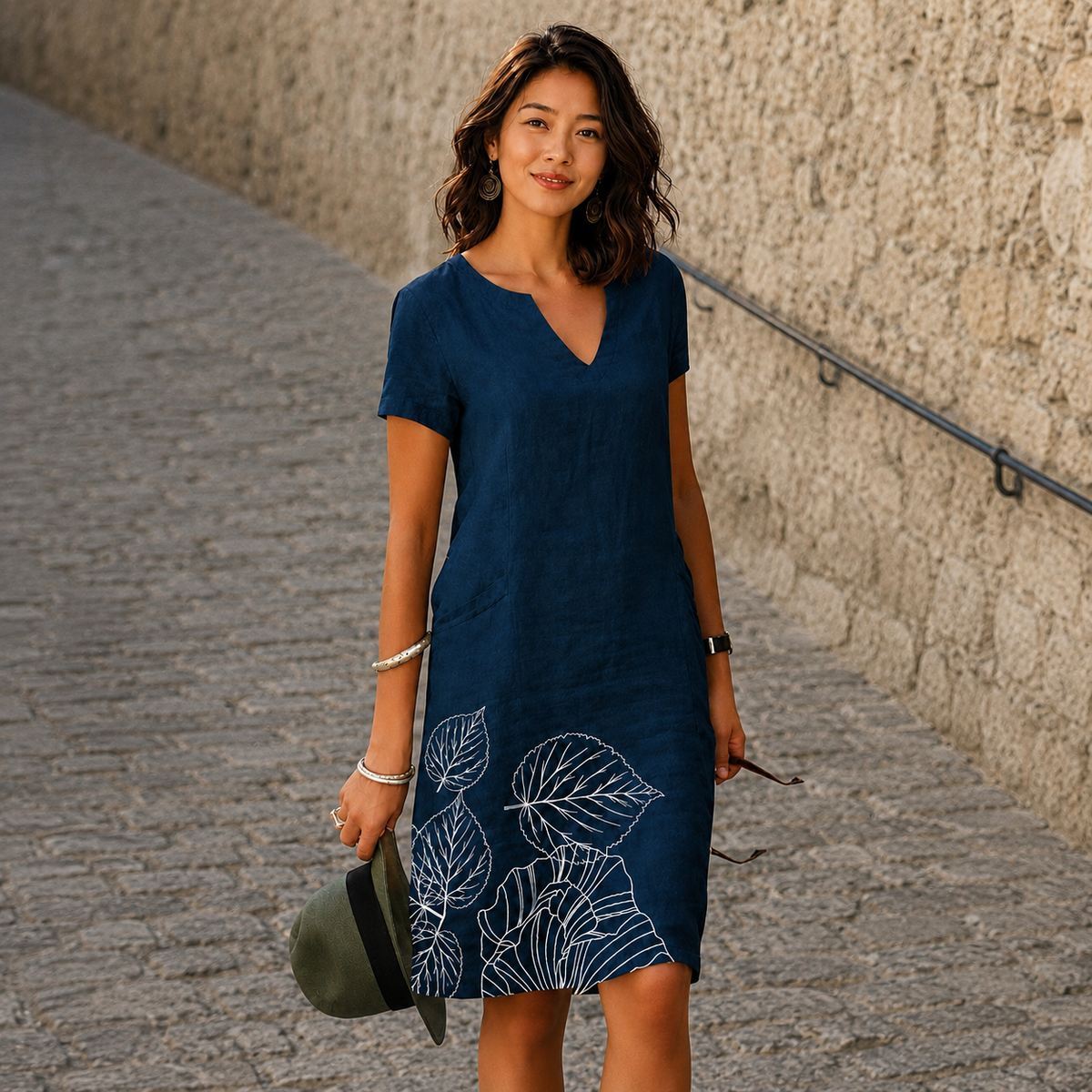 Josette - Robe Midi Décontractée à Col V