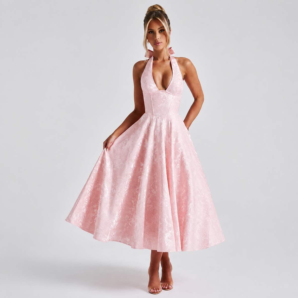 Dahlia - Élégante robe à col V et dos nu sans manches