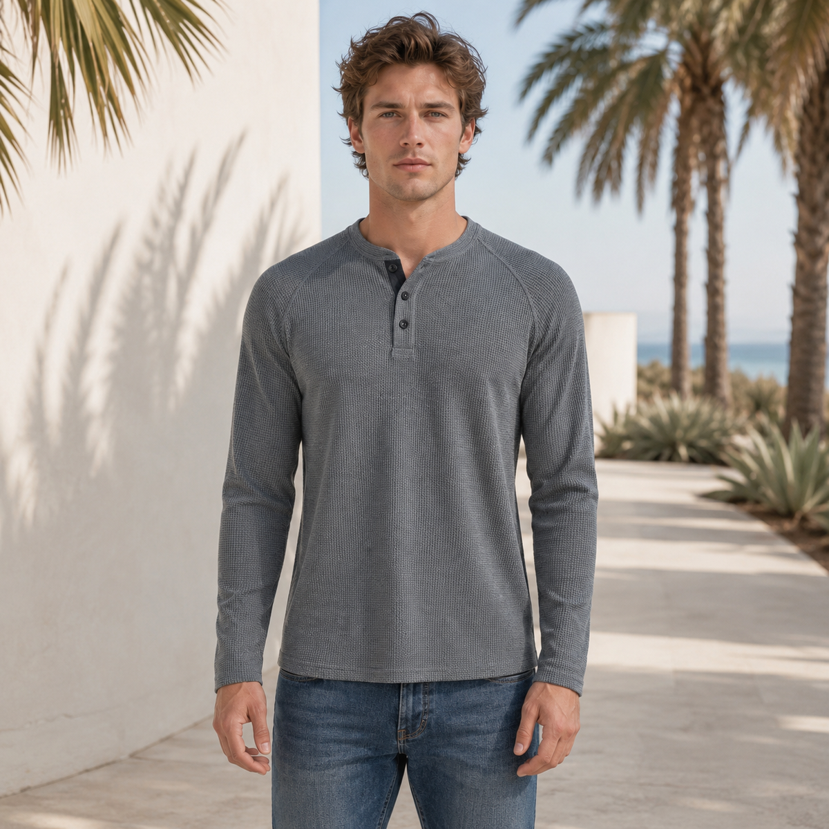 Teifion - Chemise Henley Traditionnelle à Motif Nid d'Abeille