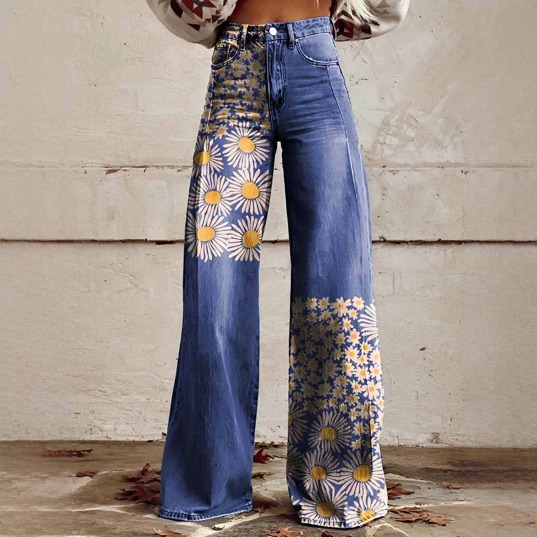 Shelley - Jeans Décontractés à Jambes Évasées Imprimés
