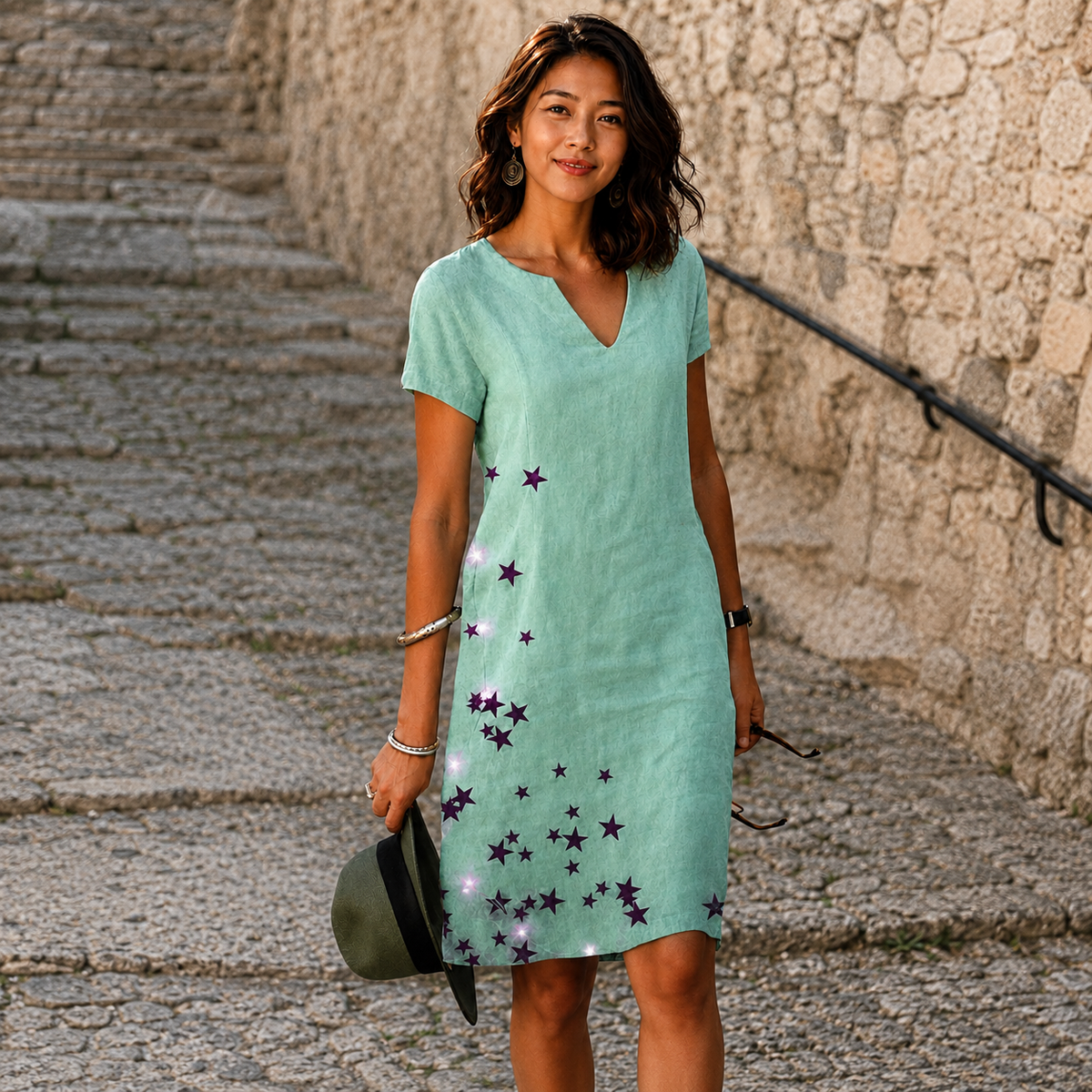 Josette - Robe Midi Décontractée à Col V