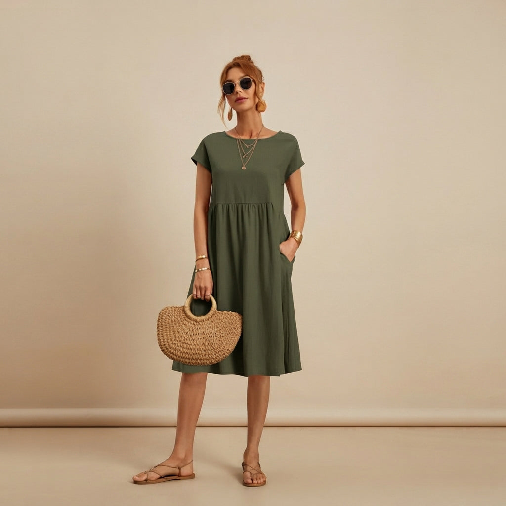 Shamzi - Robe Midi Chic à Col Rond