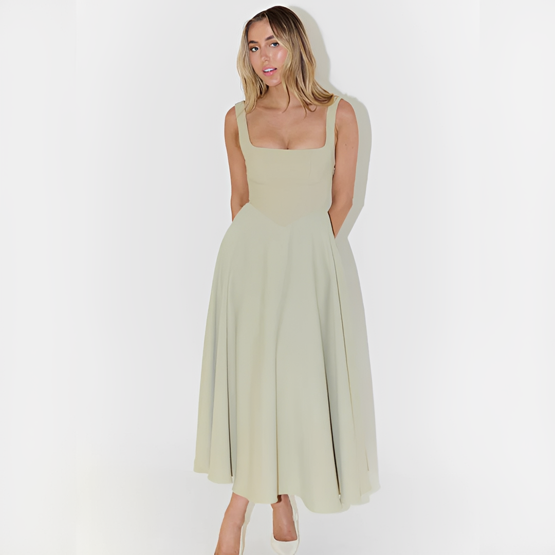 Fioren - Robe Midi Élégante à Col Carré