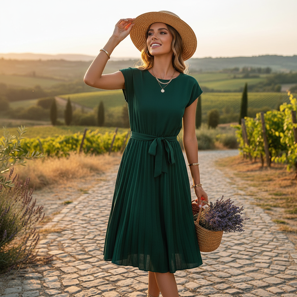 Jelica - Robe Midi Chic à Plis