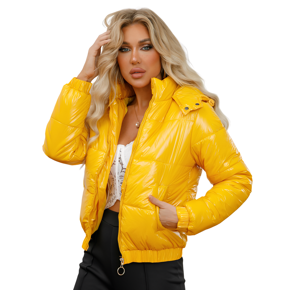Yazmin - Veste brillante et stylée avec capuche pour femmes