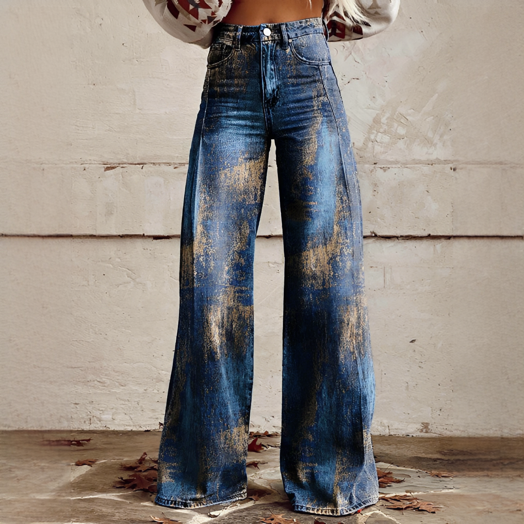 Shelley - Jeans Décontractés à Jambes Évasées Imprimés