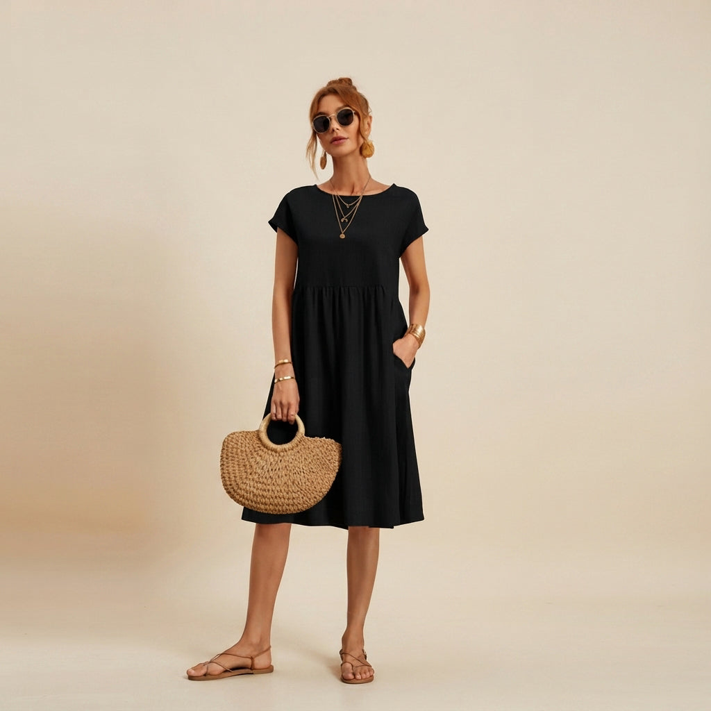 Shamzi - Robe Midi Chic à Col Rond