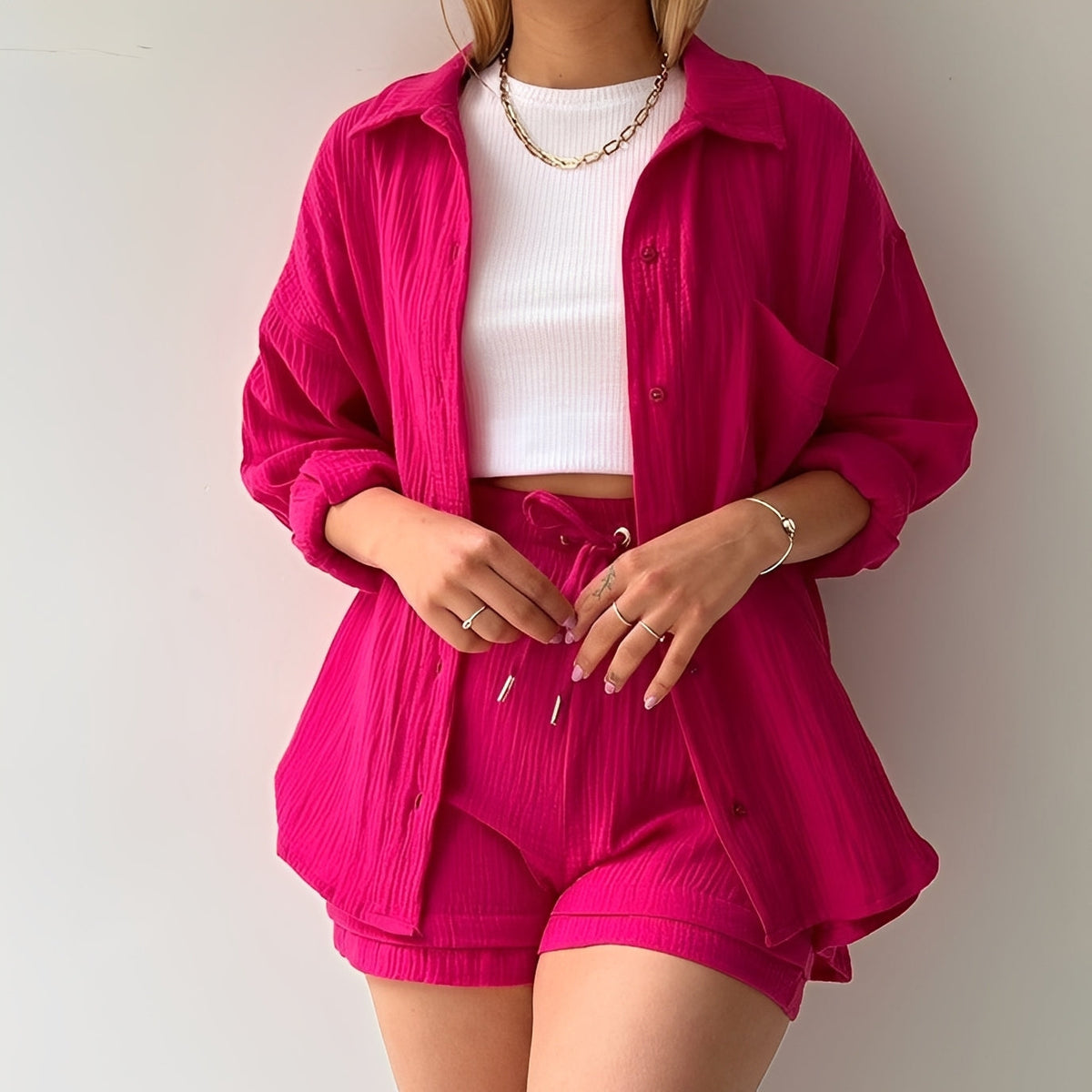 Julia - Ensemble décontracté avec col revers et taille haute pour femmes
