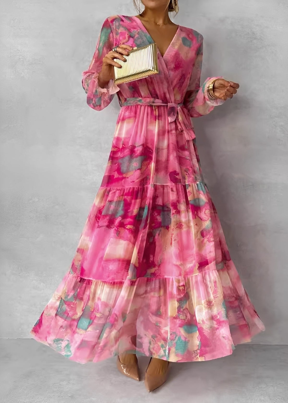 Melissa - Robe maxi à manches longues avec motif florale pour femmes